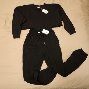 WeWoreWhat Black Track Pants and Crop Top Set